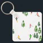 Porte-clés Freeride Skieurs alpins Ski illustration Ski<br><div class="desc">skieur d'hiver cool design motif avec skieurs skieurs sur les pistes de la station de ski alpin parmi des sapins enneigés dans les alpes. Les skieurs freeride portent des combinaisons de ski rétro vintages et colorées, descendent en ski avec des skis sur un arrière - plan de paysage de montagne...</div>