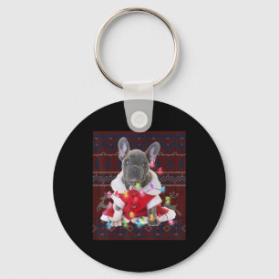 Porte-clés French bulldog Christmas Lights Ugly Sweater Dog