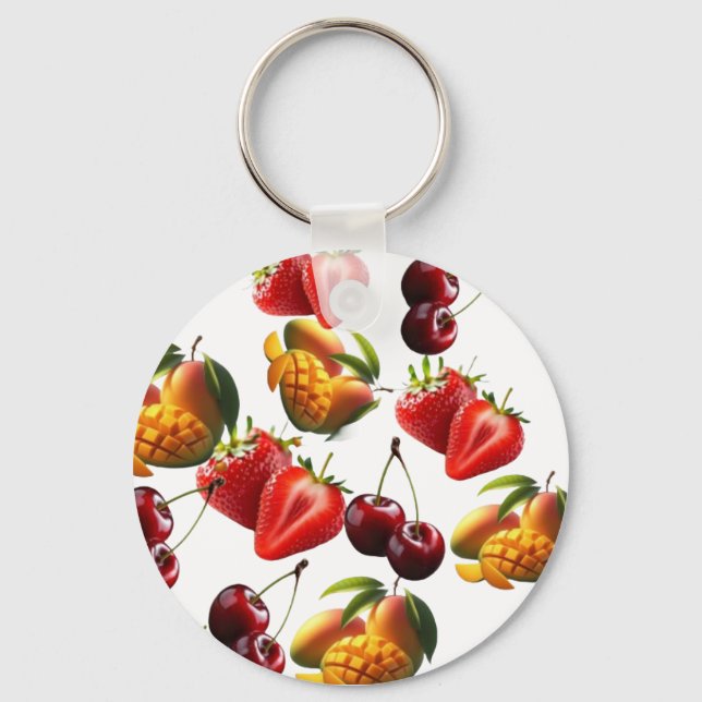 Porte-clés Fresh Fruit Pattern – Strawberry, Cherry & Mango A (Recto)