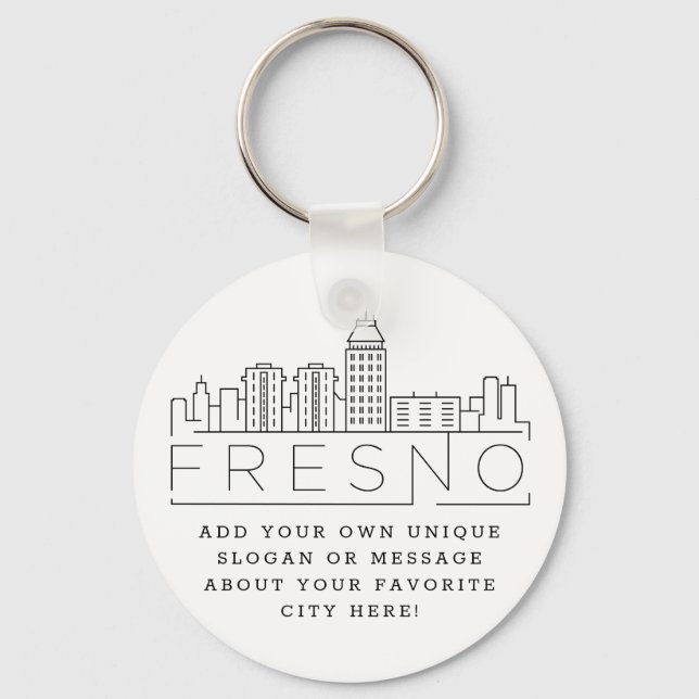 Porte-clés Fresno, Californie Stylisé Skyline| Custom Slogan (Recto)