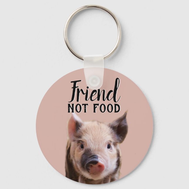 Porte-clés friend not food pink with cute piglet vegan (Recto)