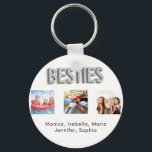 Porte-clés Friends forever BFF photo names white silver<br><div class="desc">A gift for your best friend(s) for birthdays,  Christmas or a special event. Faux silver balloon style text: Besties.  Personalize and use your own photos and names. A stylish white background.</div>