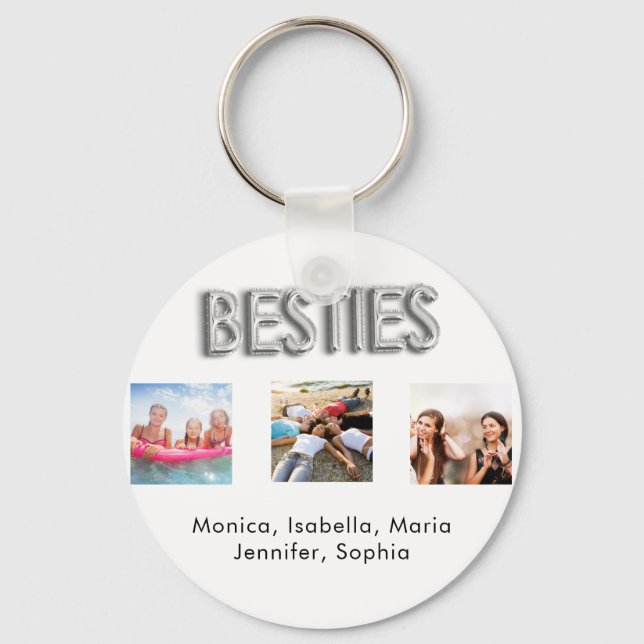 Porte-clés Friends forever BFF photo names white silver (Recto)