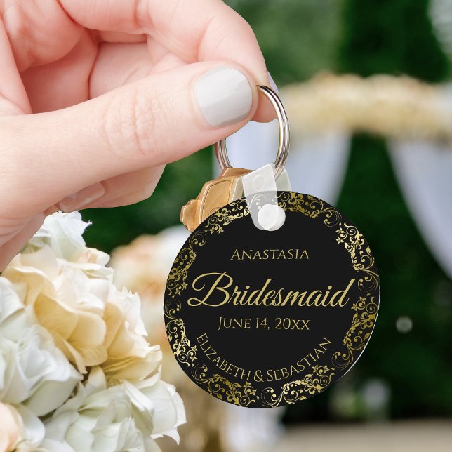 Porte-clés Frills or sur Black Bridesmaid Mariage cadeau (Créateur téléchargé)