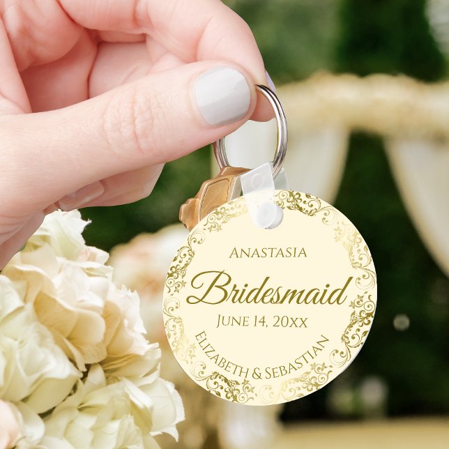 Porte-clés Frills or sur Cream Bridesmaid Mariage cadeau (Créateur téléchargé)