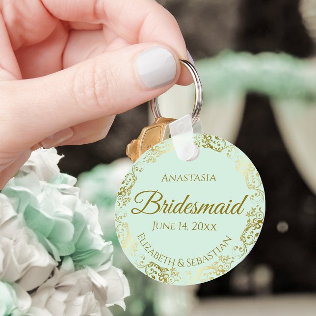 Porte-clés Frills or sur Mint Green Bridesmaid Mariage cadeau (Créateur téléchargé)