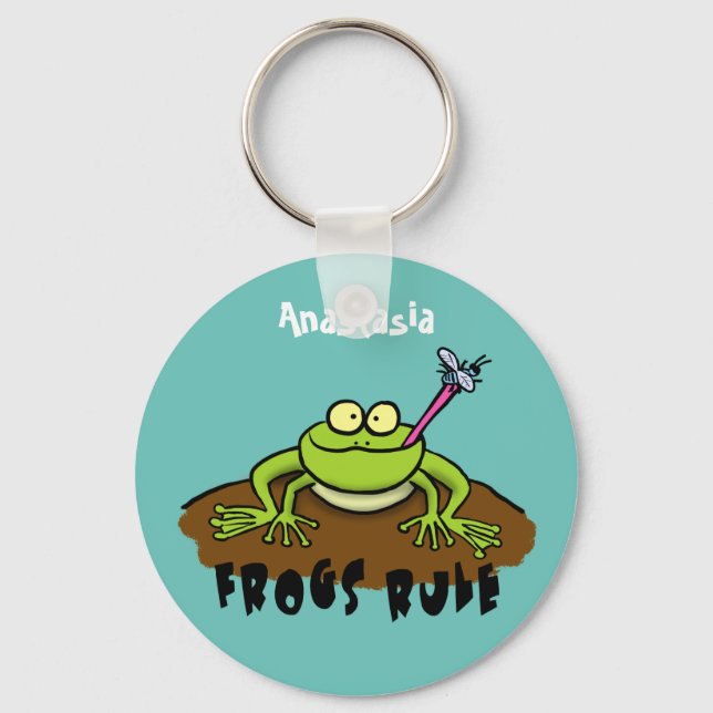 Porte-clés Frogs rule funny green frog cartoon (Recto)