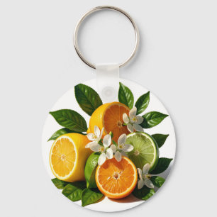 Porte-clés Fruits de Citrus Vibrants Fleurs Réalistes