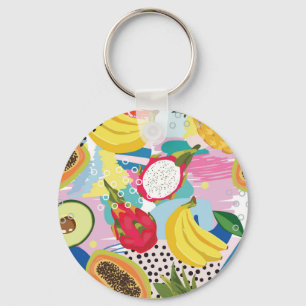 Porte-clés Fruits tropicaux, Motif Vintage sans soucis.