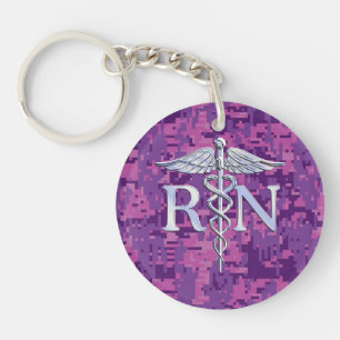 Porte-clés Fuchsia argenté Camo de caducée de RN d'infirmie