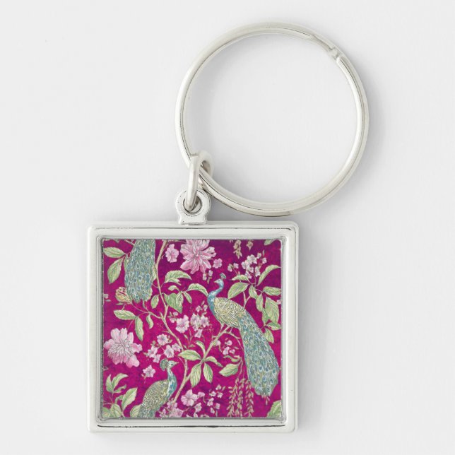 Porte-clés Fuchsia Chinoiserie paon floral (Devant)