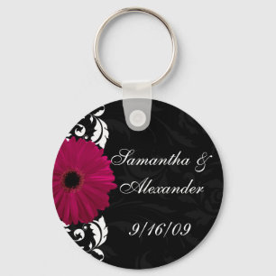 Porte-clés Fuchsia Scroll Gerbera Daisy avec noir et blanc