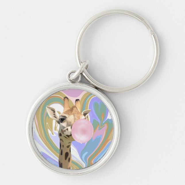 Porte-clés Fun Bubblegum soufflant Giraffe Liquide Swirl Bleu (Devant)