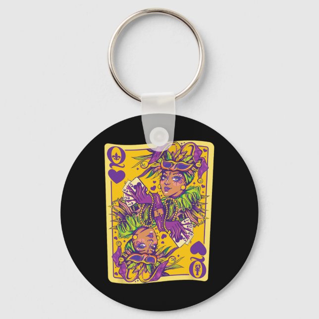 Porte-clés Fun Cajun Queen Of Hearts Mardi Gras Design (Recto)