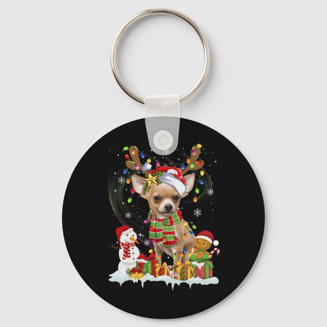 Porte-clés Fun Chihuahua Noël Chien moche Santa Hat Lumières (Recto)