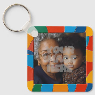Porte-clés Fun Colorful Mosaic Motif frontière pour vos photo