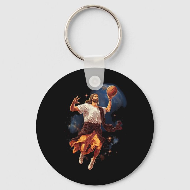 Porte-clés Fun Jesus Jouer Basketball (Recto)