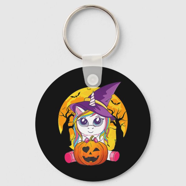 Porte-clés Fun Retro Halloween Cadeaux Cute Witchy Unicorn Gi (Recto)