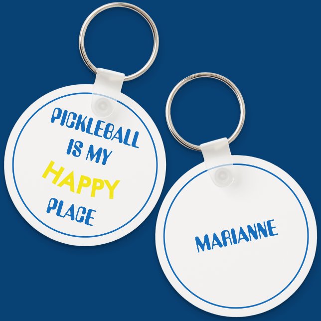 Porte-clés Fun Retro Pickleball Is My Happy Place (Blue Pickleball Keyring)