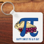Porte-clés Fun Sweet Cherry Pie HAPPY PI DAY<br><div class="desc">Fun Sweet Cherry Pie HAPPY PI DAY keychain with CUSTOMIZABLE TEXT to celebrate March 14th. The design shows the Pi symbol with a generous helping of cherry pie through the middle. Surely a heavenly combination for Pi Day. Buy this Cherry Pie Pi Day keychain for your friends, family, colleagues and...</div>