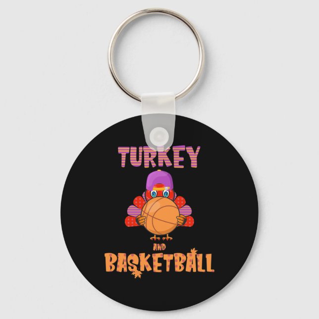 Porte-clés Fun Thanksgiving Turquie joue Basketball Tee Men B (Recto)