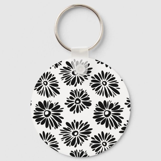 Porte-clés Funky Black and white floral (Recto)