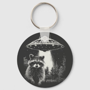 Porte-clés Funky Black and White Space Raccoon UFO