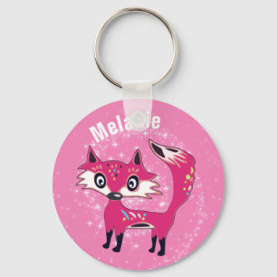 Porte-clés Funky Cute Pink Fox Personalised