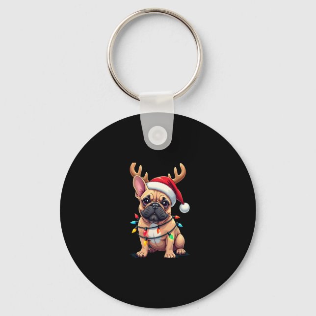 Porte-clés Funky French Bulldog Christmas Light Santa Hat Rei (Recto)