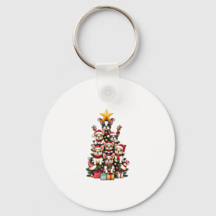 Porte-clés Funky French Bulldog sapin de Noël Santa Hat neige