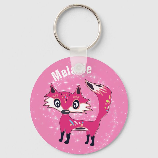 Porte-clés Funky mignon Renard rose Personnalisé (Recto)