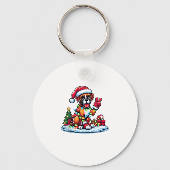 Porte-clés Funky Peace Hand Boxer Chien Feux de Noël Femmes (Recto)