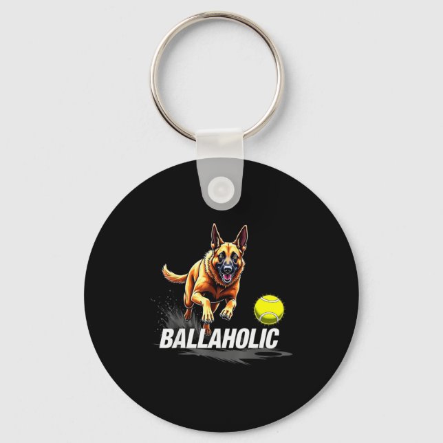 Porte-clés Funny Ballaholic Belgian Shepherd Dog Chasing Mali (Recto)