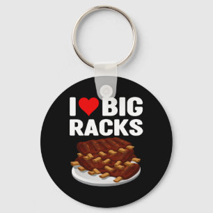 Porte-clés Funny Bbq J'Aime Un Grand Rack Côtes De Coeur Roug
