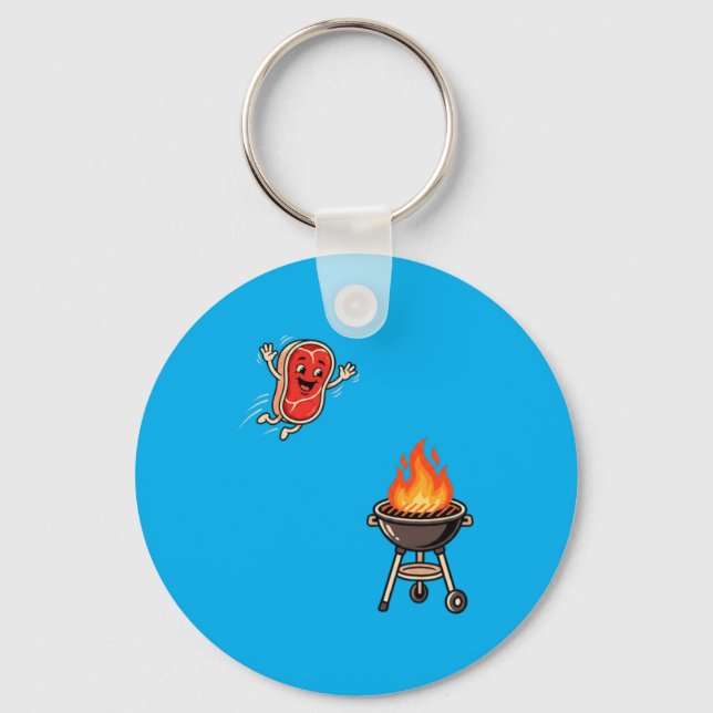 Porte-clés Funny Bbq Steak sautant dans le grill maître de ba (Recto)