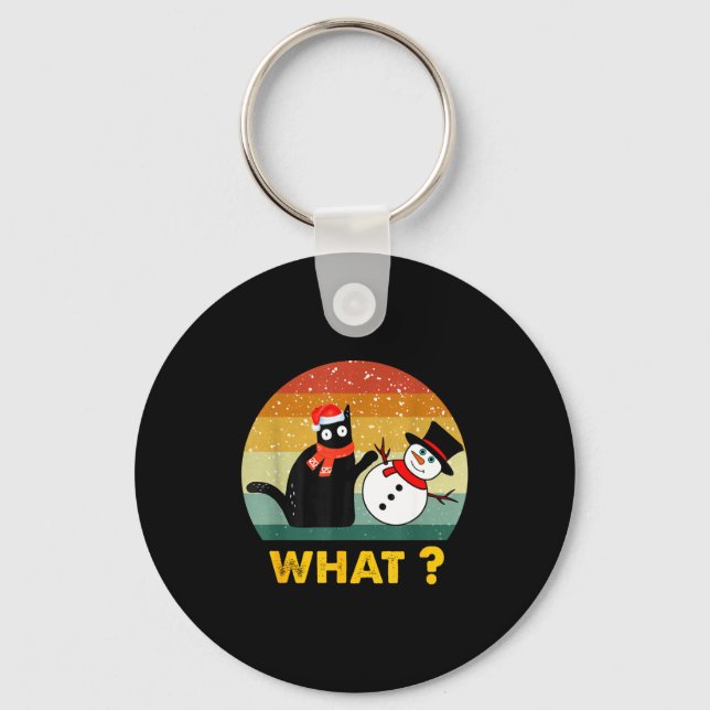 Porte-clés Funny Black Cat Pushing Snowman Xmas Winter Costum (Recto)