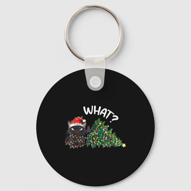 Porte-clés Funny Black Cat What_ Christmas Tree Funny Cat Lov (Recto)