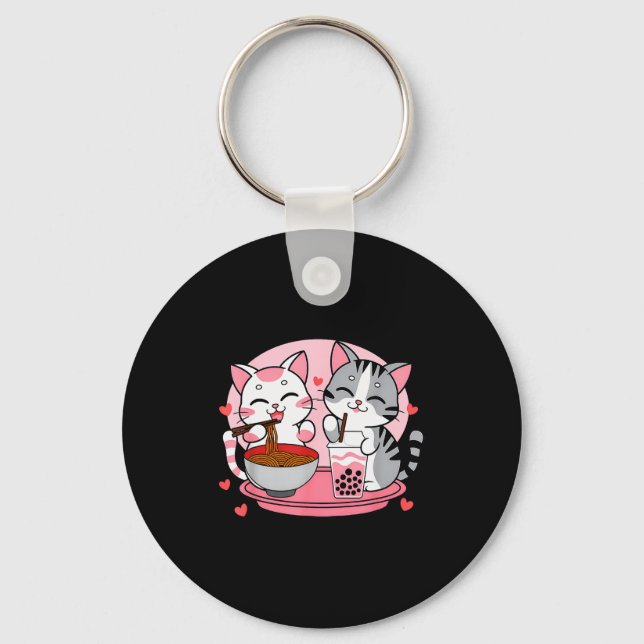 Porte-clés Funny Boba Ramen Cats Kawaii Anime Japan Cute Neko (Recto)