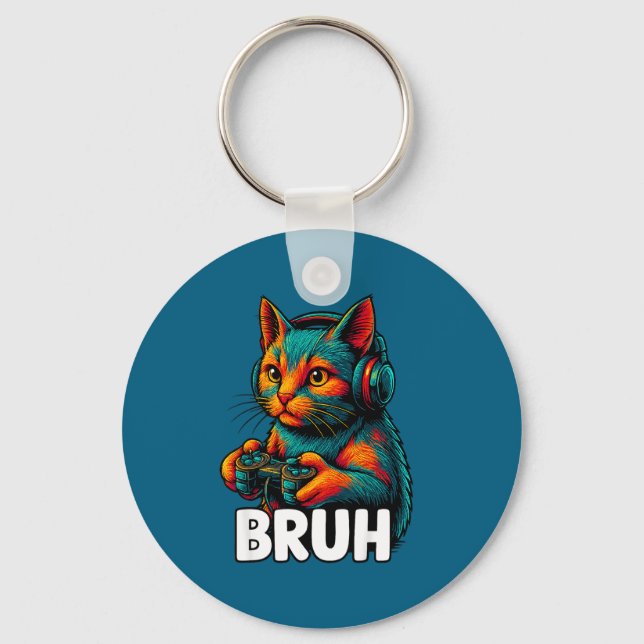 Porte-clés Funny Bruh Cat Gamer Video Games Gaming For Men Bo (Recto)