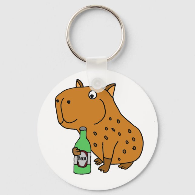 Porte-clés Funny Capybara Boire Bouteille de bière (Recto)
