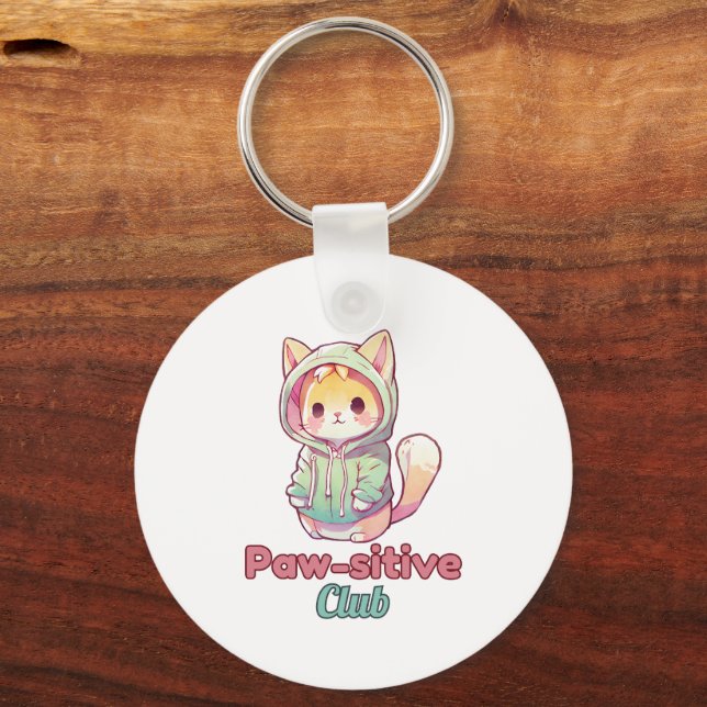 Porte-clés Funny Cat Paw‑sitive Club – Cute Hoodie Kitty (Recto)