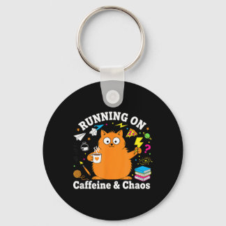 Porte-clés Funny Cat Running on Caffeine and Chaos Love