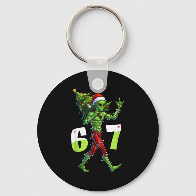 Porte-clés Funny Christmas Alien Six Seven Meme 67 Santa Hat  (Recto)