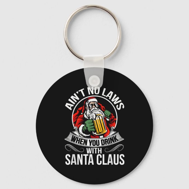 Porte-clés Funny Christmas Beer Drinking With Santa Clause  (Recto)