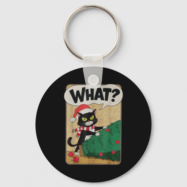 Porte-clés Funny Christmas Cat Christmas Tree Meowy Christmas (Recto)