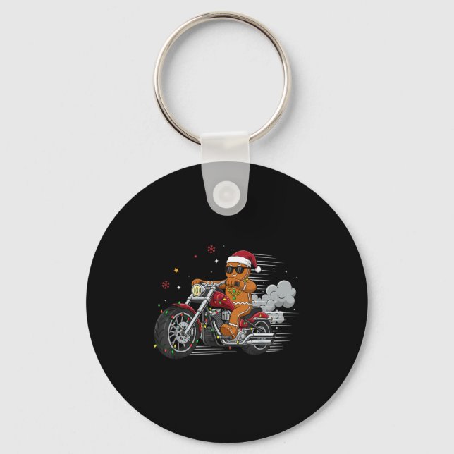 Porte-clés Funny Christmas Gingerbread Man Biker Riding A Mot (Recto)