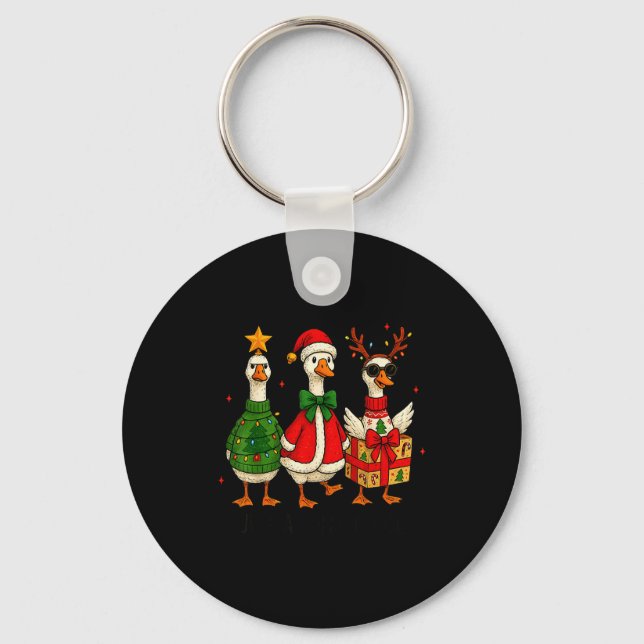 Porte-clés Funny Christmas Goose Jolly Geese Santa Reindeer X (Recto)