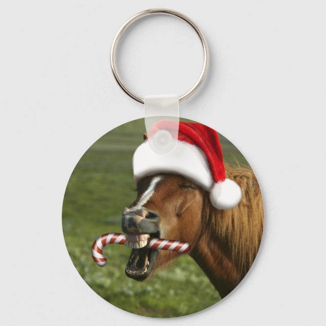Porte-clés Funny Christmas horse with Santa a smiling (Recto)