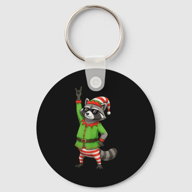 Porte-clés Funny Christmas Raccoon Dressed As Elf With Sungle (Recto)
