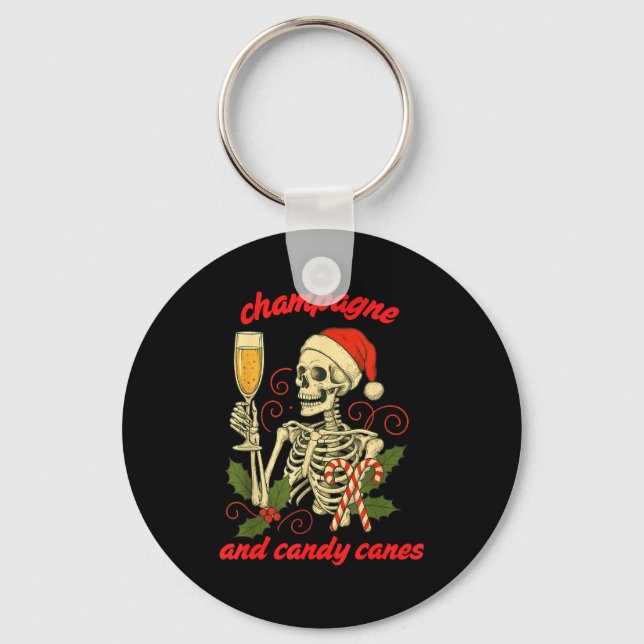 Porte-clés Funny Christmas Skeleton Champagne And Candy Canes (Recto)